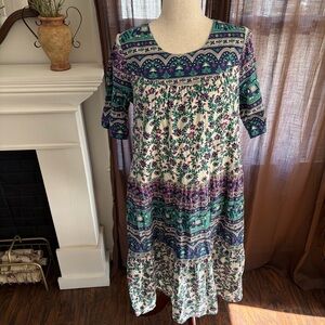 Cotton The Vermont Country Store Midi Tiered Floral Boho Elephant Muumuu Dress